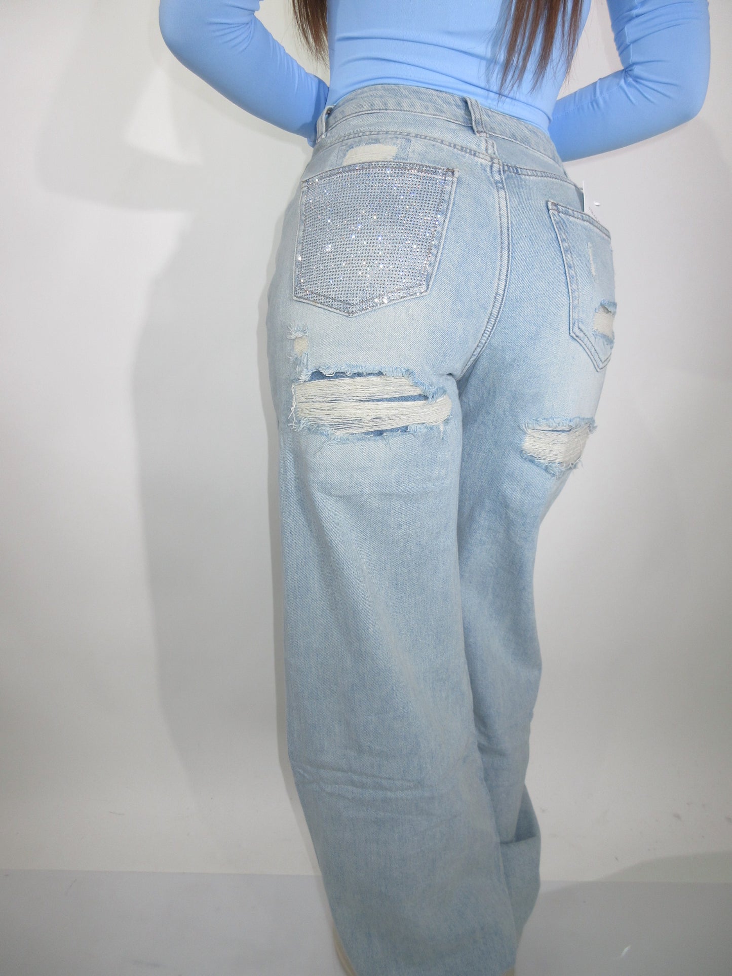 Jeans tasca brillantinata denim chiaro