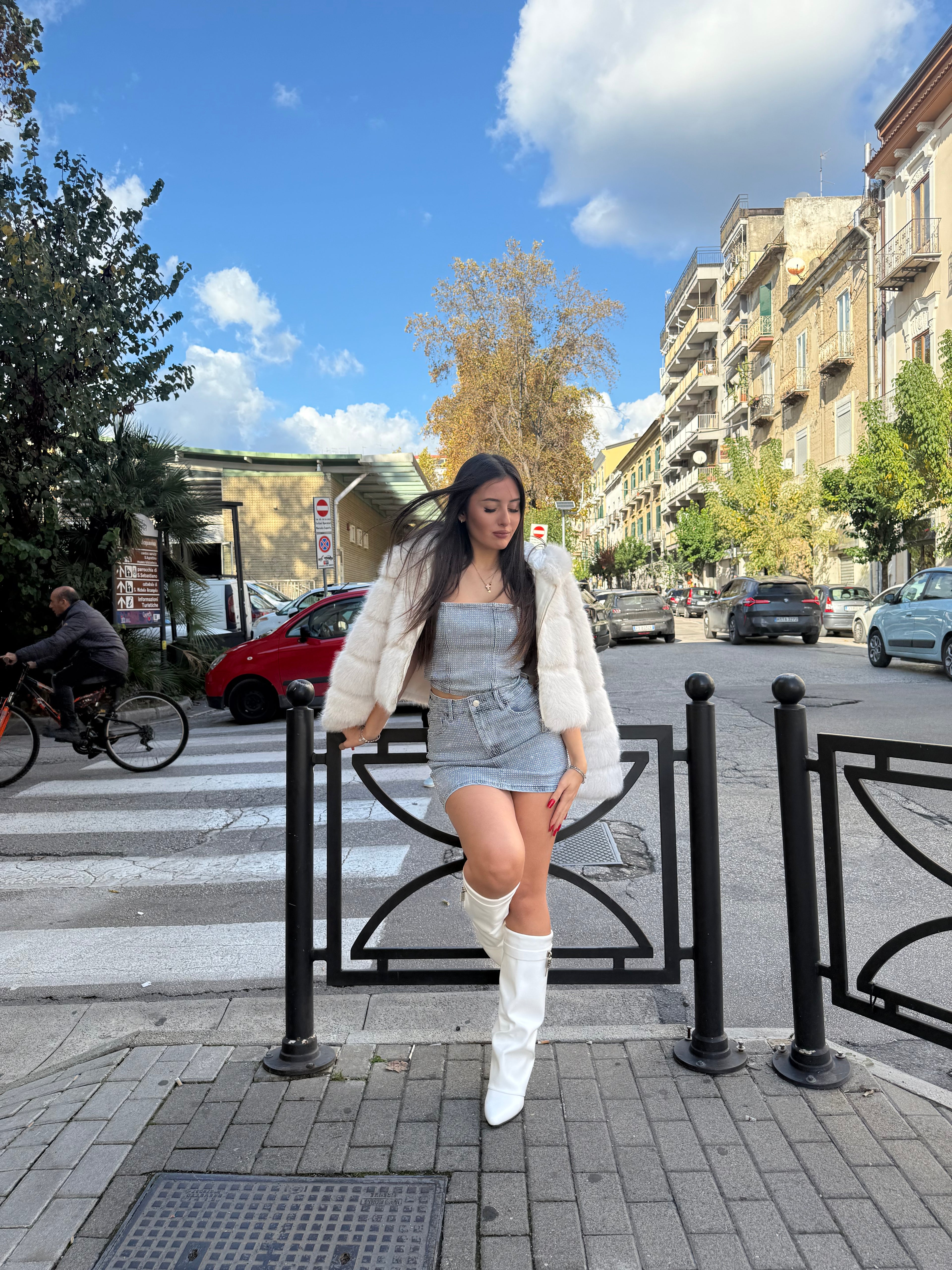 Minigonna glitterata denim