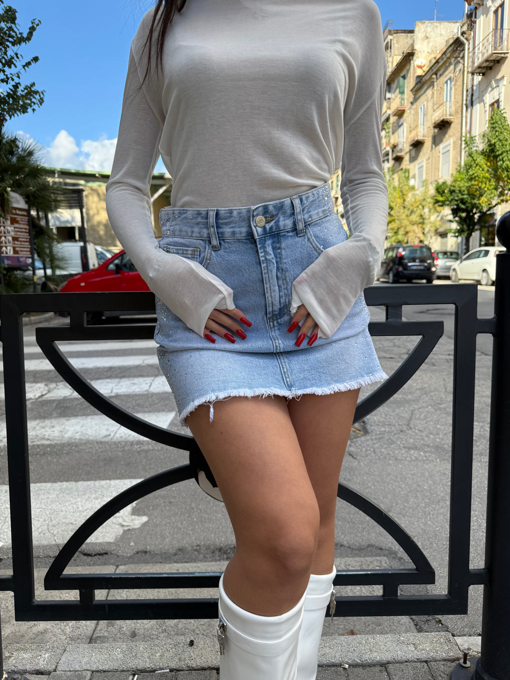 Minigonna denim shine