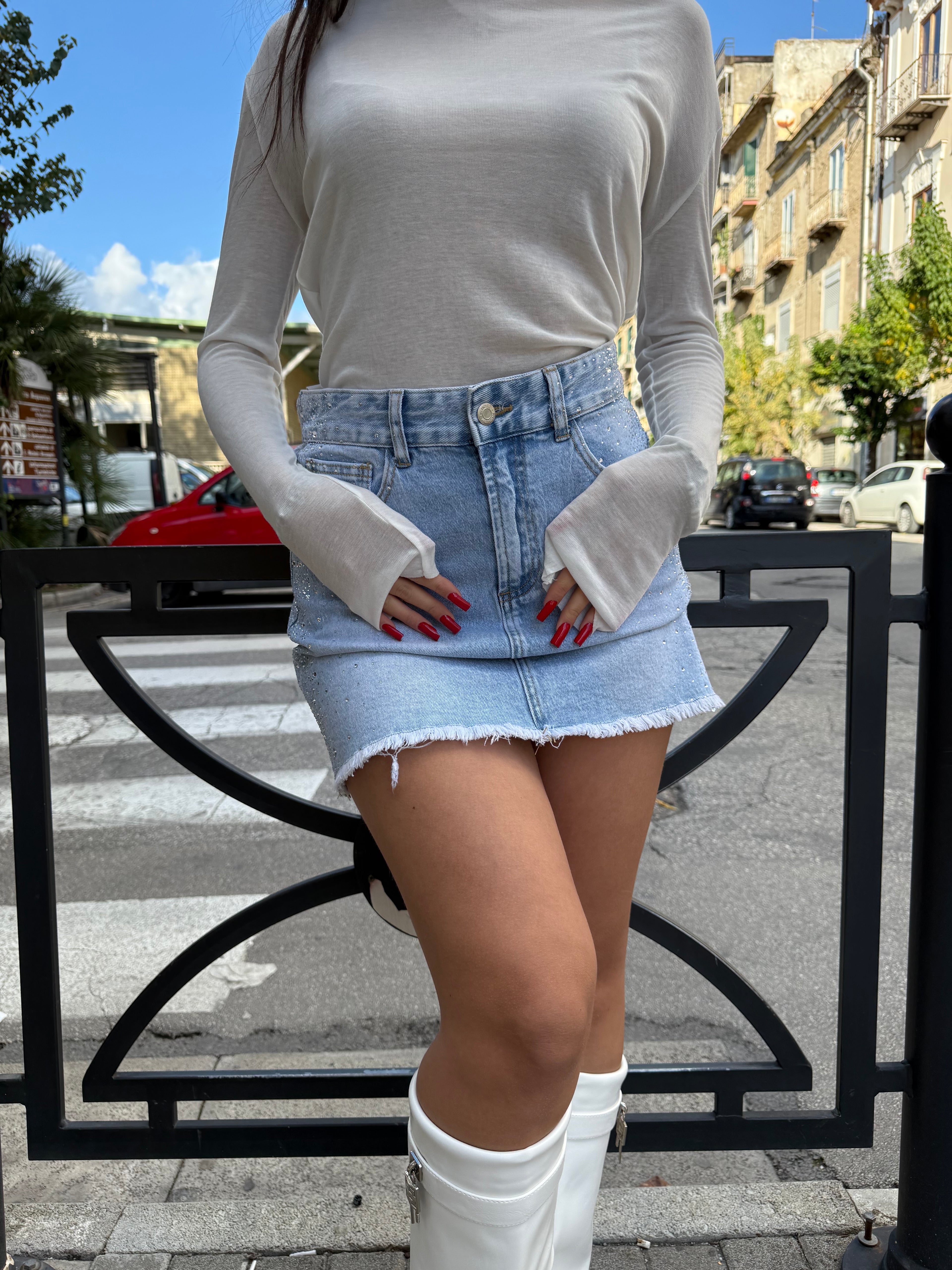 Minigonna denim shine