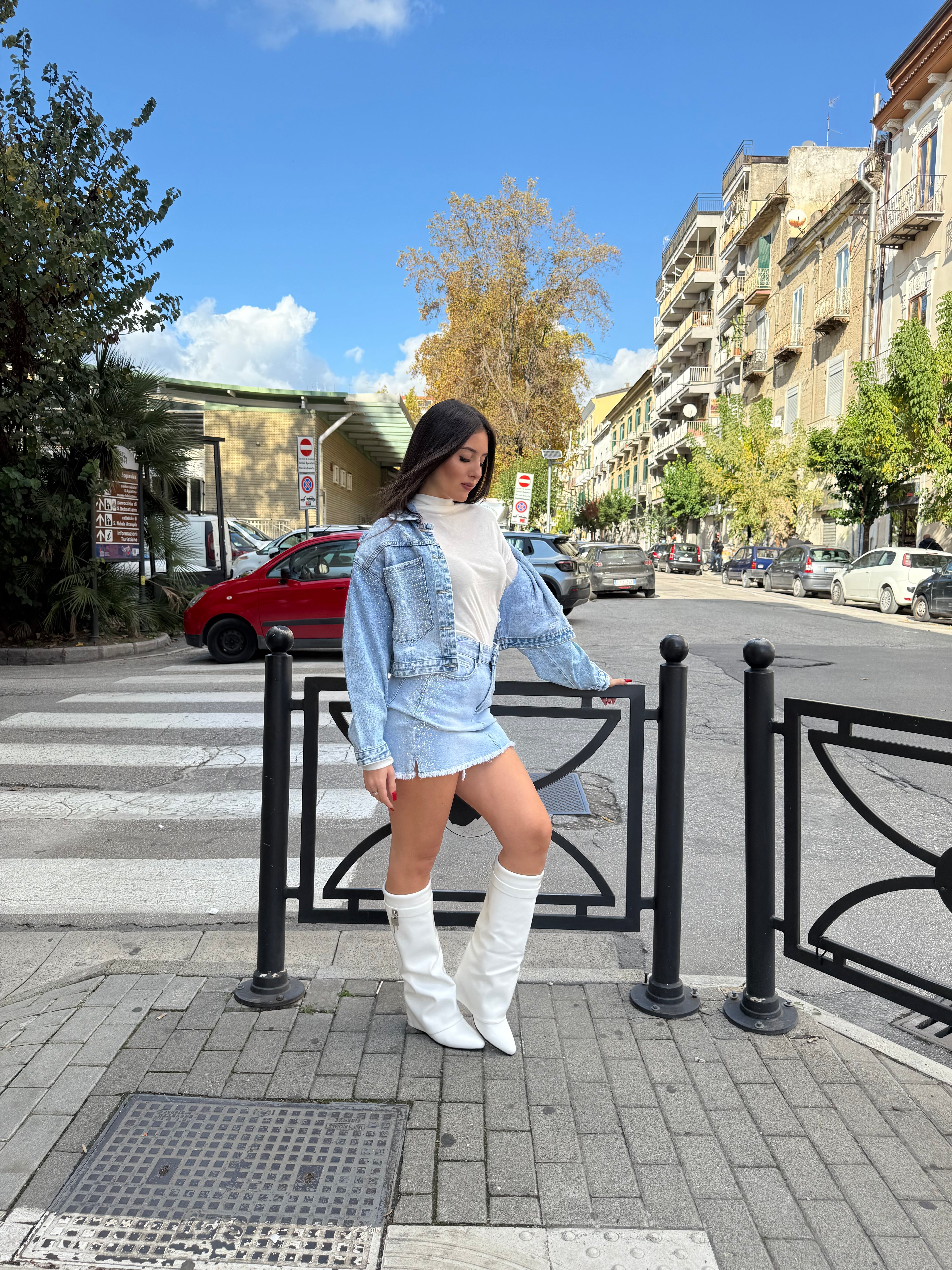 Minigonna denim shine