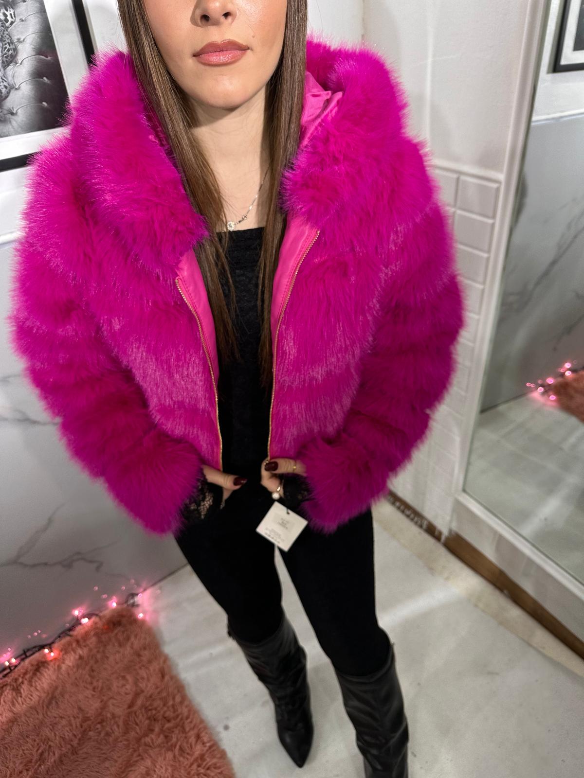 Pelliccia crop Arya fuxia