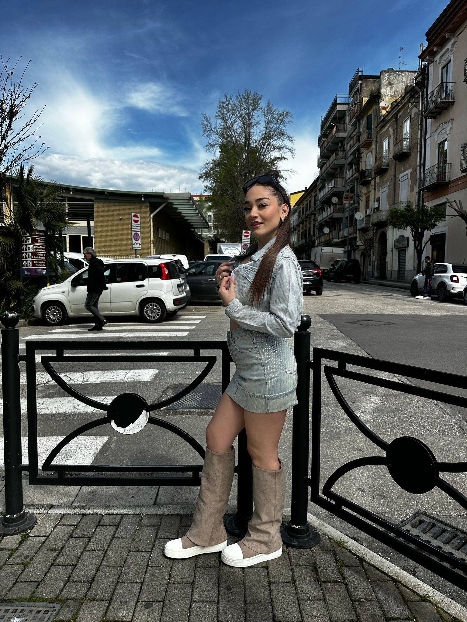 Giubbino denim chiaro glitter