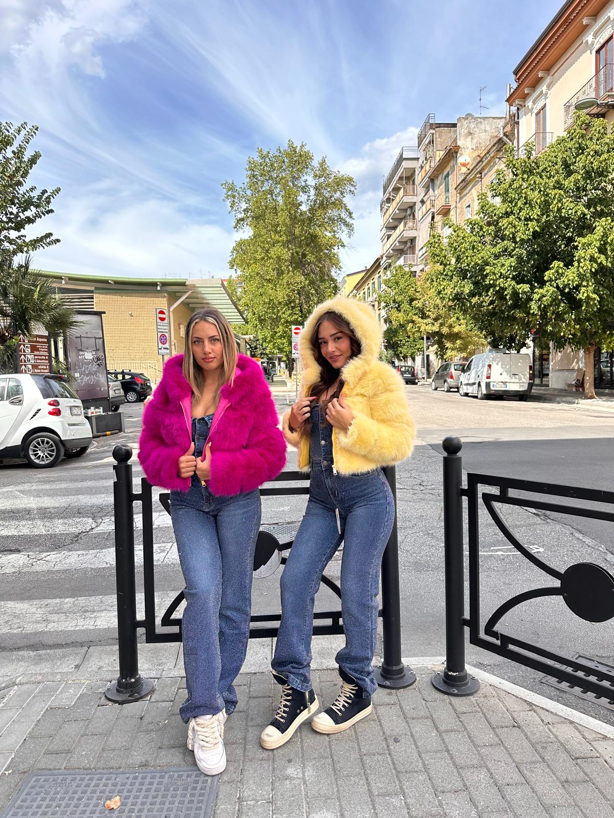 Pelliccia crop Arya fuxia